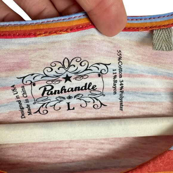 Panhandle Aztec Themed Striped Lightweight Round Neck Cotton Blend Tank Top Sz L - Picture 4 of 5